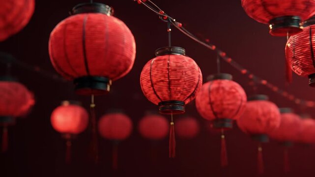 red lanterns in chinese temple background