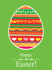 Easter Greeting card. Celebration green background with vintage egg and place for your text. vector Illustration