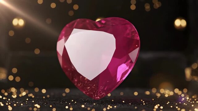 Shining Pink Heart Gemstone with Copy Space and Bokeh Lights