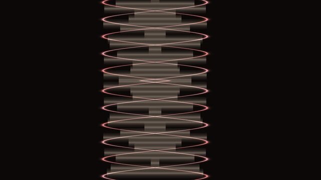 Brown coiled spring. Metal coil spring. Red edged spring. Spring on black background. Vector illustration. Coil shape. Metallic texture. Spring design element.