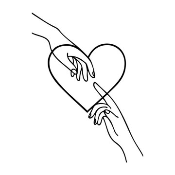 Dibujo sencillo con l&iacute;neas de dos manos, cuyos dedos &iacute;ndices se tocan por encima de un coraz&oacute;n
