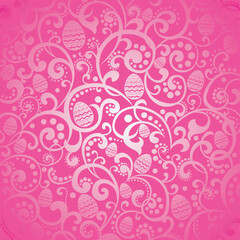 Easter pink background with egg. Spring holiday background for printing on fabric, paper for scrapbooking, gift wrap, wallpapers, textile fabric design, wrapping paper, website. Vector Illustration