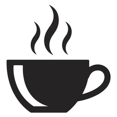 Black silhouette of a steaming coffee cup on a white background hot drink beverage