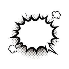 Obraz premium A retro comic book style speech bubble with an explosive outline and halftone dots, perfect for conveying strong emotions or sound effects in a dynamic graphic.