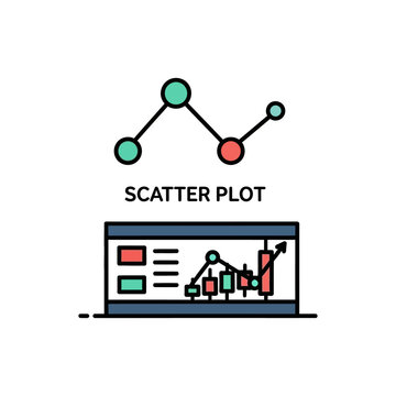 Scatter plot and bar chart representing data analysis and financial growth on white background... de