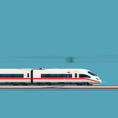 Fototapeta premium Modern White and Red High-Speed Train Traveling on Tracks