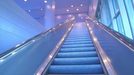 Fototapeta premium Staircase leads upward in a blue-lit environment with modern design