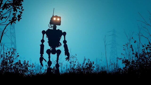 silhouette of a large robot walking