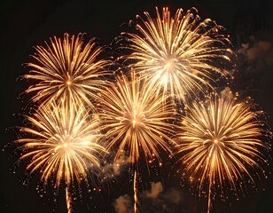 Golden fireworks burst in night sky