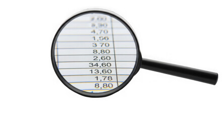 Magnifying Glass Analyzing Financial Data On A Spreadsheet