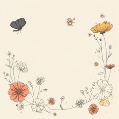 Naklejka premium Hand drawn floral elements creating a round frame