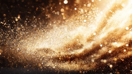 Obraz premium Golden particles swirl in the air creating a bright display of light