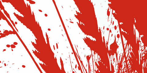 Abstract red and white brushstrokes create a dynamic textured background