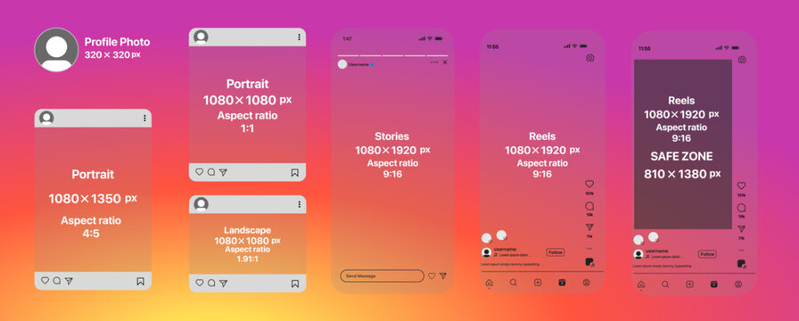 Instagram Business Social Media Marketing Layouts. Safe Zone and Size Guide for post content