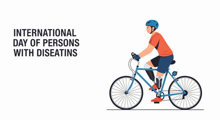 Obraz premium Man cycling, helmet, illustrates disability concept, active lifestyle. International Day of Persons with Disabilities highlights participation, advocating for disability.