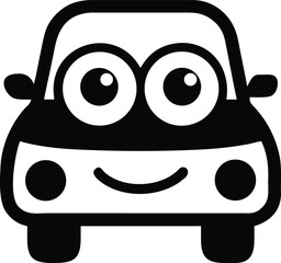 Happy cartoon car with big eyes on windshield and adorable personality style Vector illustration