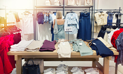 Woman in clothing store