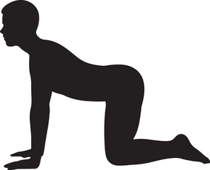 Silhouette of a person on hands and knees in a tabletop yoga pose on a white background