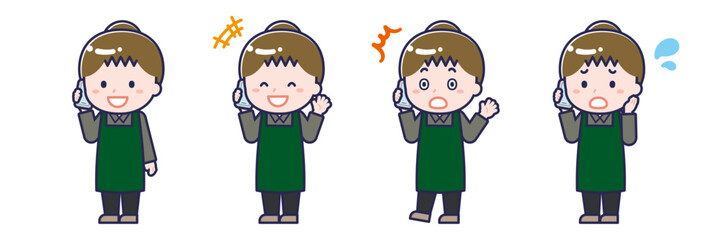 スマートフォンを使う「飲食店の店員」の女性