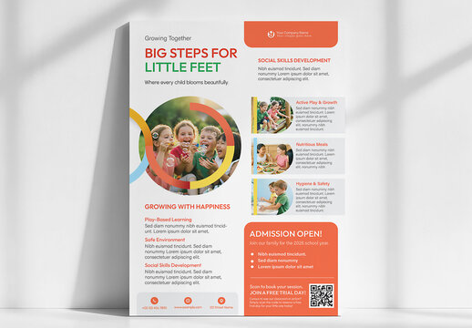 Modern Colorful Kindergarten and Preschool Admission Flyer Poster Template with Circle Layout