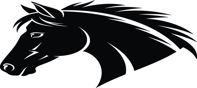 WBlack vector illustration of a horse head for concepts of equestrian sports stallion racing mustang wildlife farm animals and brandingeb