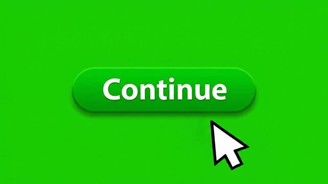 A blue "Continue" button with a white cursor on a vibrant green background