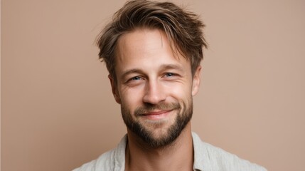Obraz premium Smiling caucasian male adult with beard on neutral background.