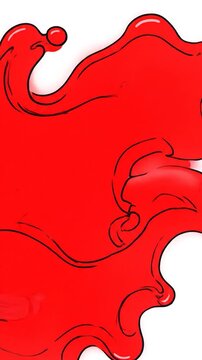 Abstract red, organic blob with black outline and glossy highlights on white background