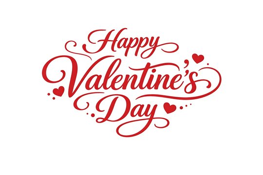 Red cursive lettering spells out happy valentine s day with hearts