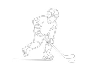 Fototapeta premium Single line of a hockey player in action with puck and stick sport skating.