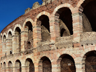 Ancient roman architecture. Verona Arena monumental arches ruins
