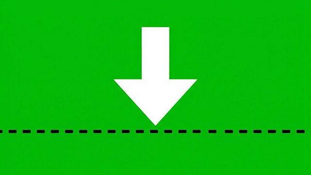 A downward-pointing white arrow above a dashed line on a green background