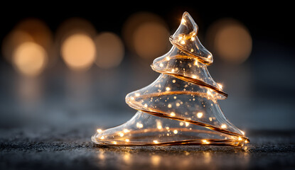 Glass Christmas Tree with Warm Lights and Bokeh Background