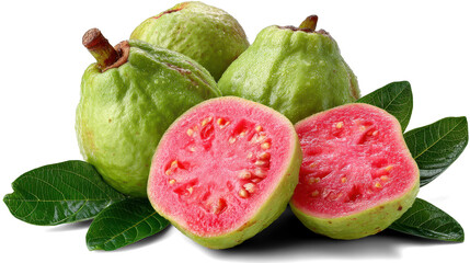 Guava with a half of it on white background