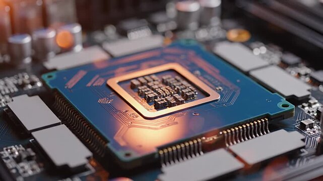 Close-up of a Modern Computer Processor on Motherboard.