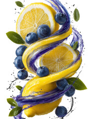 lemons and  blueberries swirl in yellow-purple juice spirals