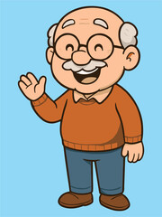 Obraz premium Smiling Elderly Man Cartoon Character Illustration