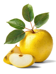 ripe yellow apples with leaves