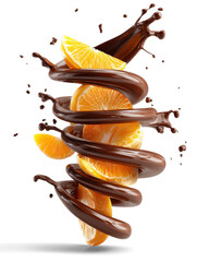 orange slices in melted chocolate swirl splash