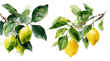 Watercolor lemons on a white background