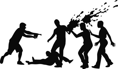 Obraz premium Silhouette Of A Group Splashing Water In A Street