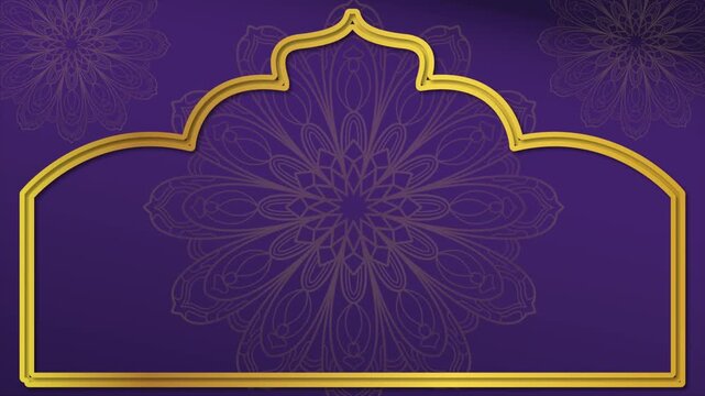 gold luxurious mandala vintage antique floral baroque with gold dome animation ornament horizontal background with golden floral pattern on purple gradient loop animation