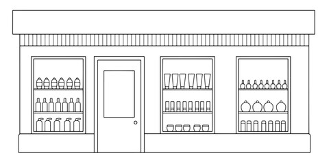 Cosmetics store building exterior graphic black white sketch illustration vector 