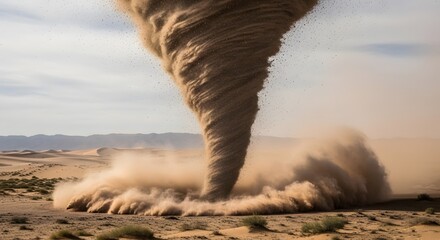 Sandstorm Tornado in Desert Landscape