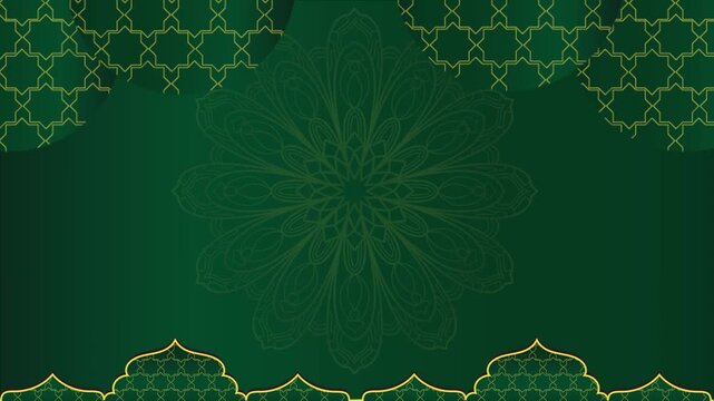 gold luxurious mandala vintage antique floral baroque with gold dome animation ornament horizontal background with golden floral pattern on green gradient loop animation