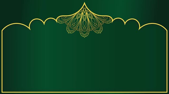 gold luxurious mandala vintage antique floral baroque with gold dome animation ornament horizontal background with golden floral pattern on green gradient loop animation