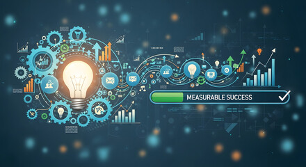 Fototapeta premium Innovative lightbulb on a circuit board background with gears and 