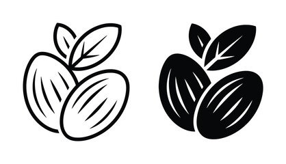 Fototapeta premium Almond Icons: Outline and Solid Fill