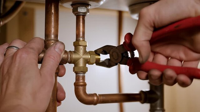 Technician Repairing Plumbing System with Tools.