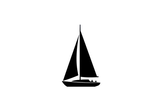 Sleek silhouette of a sailing yacht against a dark backdrop isolated on white background